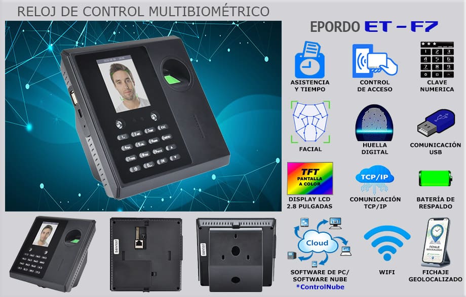 RDC ET-F7 EPORDO Reloj Multibiométrico 5